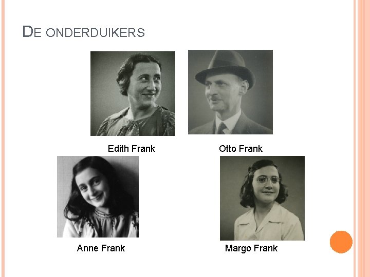 DE ONDERDUIKERS Edith Frank Anne Frank Otto Frank Margo Frank DE ONDERDUIKERS Edith Frank Anne Frank Otto Frank Margo Frank