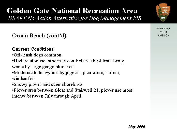 Golden Gate National Recreation Area DRAFT No Action Alternative for Dog Management EIS Ocean