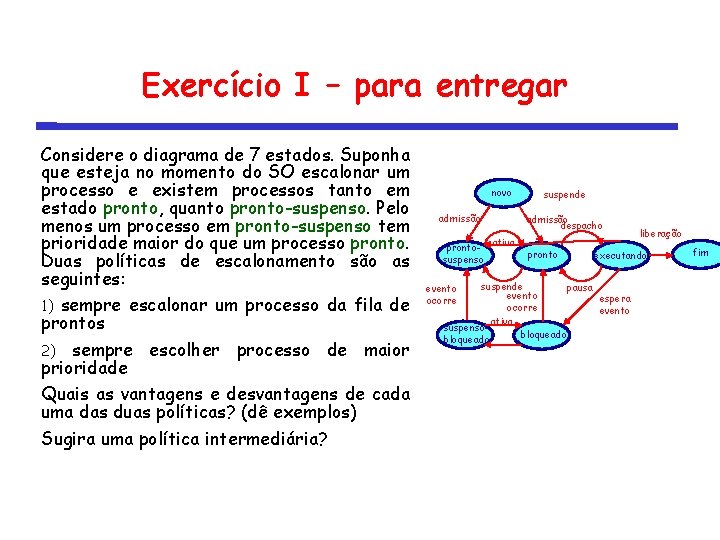 Exercício I – para entregar Considere o diagrama de 7 estados. Suponha que esteja