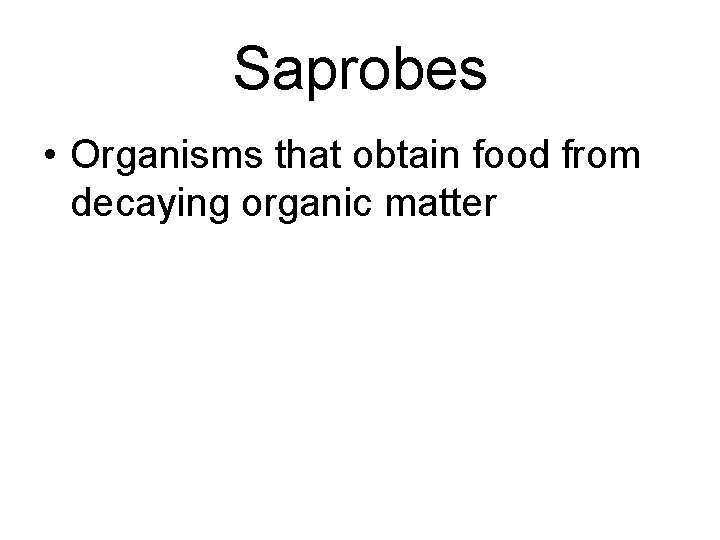 Saprobes • Organisms that obtain food from decaying organic matter Saprobes • Organisms that obtain food from decaying organic matter