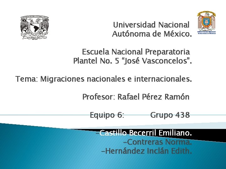 Universidad Nacional Autónoma de México. Escuela Nacional Preparatoria Plantel No. 5 “José Vasconcelos”. Tema: Universidad Nacional Autónoma de México. Escuela Nacional Preparatoria Plantel No. 5 “José Vasconcelos”. Tema: