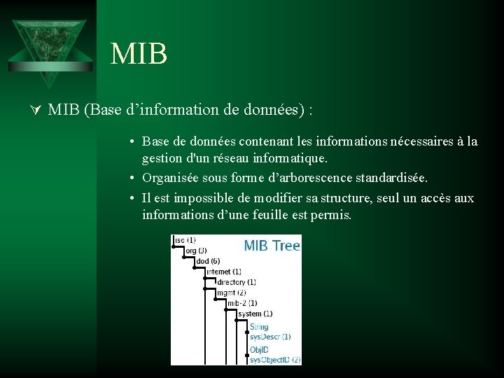 MIB Ú MIB (Base d’information de données) : • Base de données contenant les