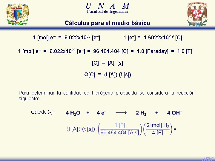 U N A M Facultad de Ingeniería Cálculos para el medio básico 1 [mol]