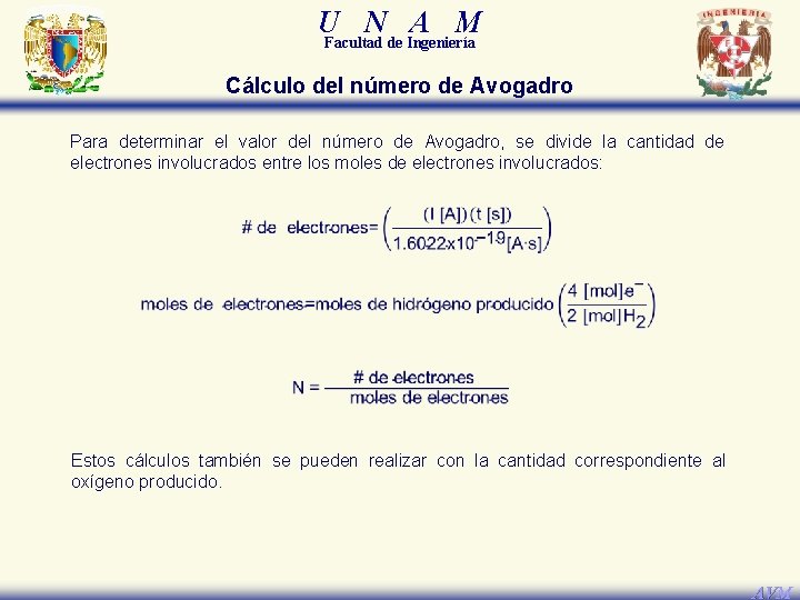 U N A M Facultad de Ingeniería Cálculo del número de Avogadro Para determinar