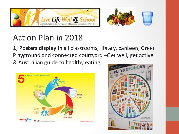 Action Plan in 2018 1) Posters display in all classrooms, library, canteen, Green Playground