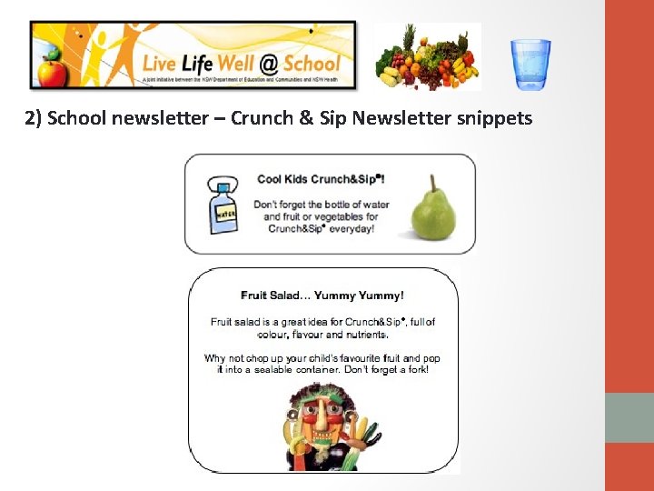 2) School newsletter – Crunch & Sip Newsletter snippets 
