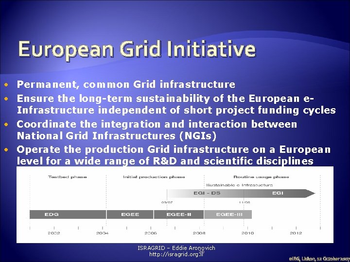 European Grid Initiative • Permanent, common Grid infrastructure • Ensure the long-term sustainability of