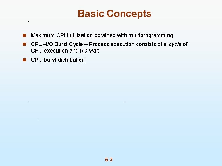 Basic Concepts n Maximum CPU utilization obtained with multiprogramming n CPU–I/O Burst Cycle –