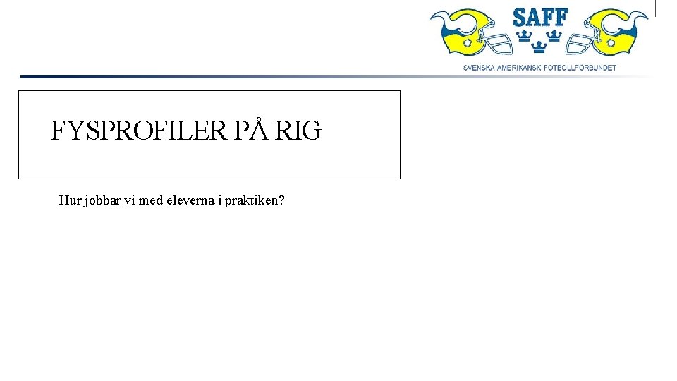 FYSPROFILER PÅ RIG Hur jobbar vi med eleverna i praktiken? 