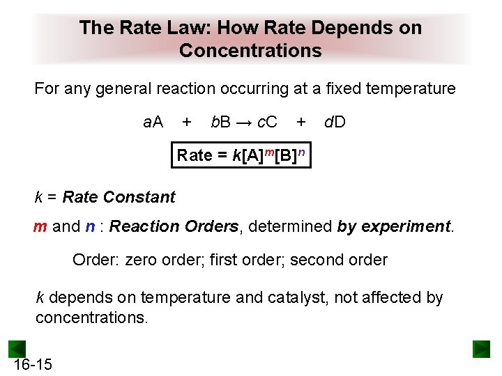 The Rate Law: How Rate Depends on Concentrations For any general reaction occurring at