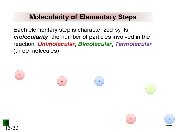 Molecularity of Elementary Steps Each elementary step is characterized by its molecularity, the number