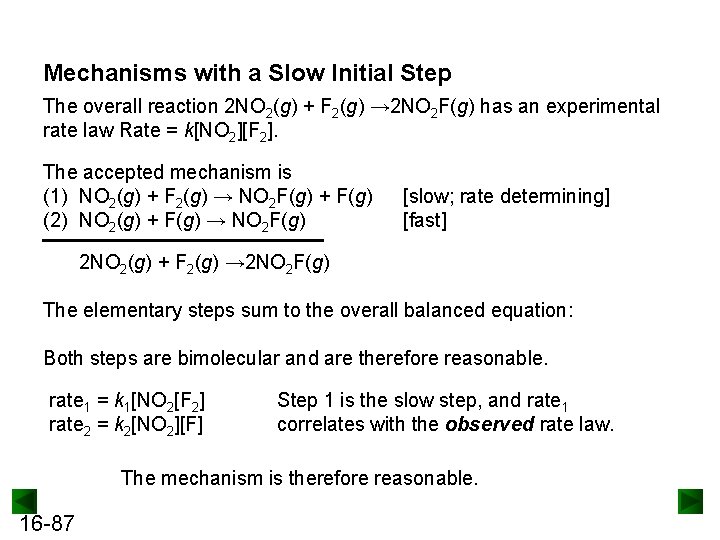 Mechanisms with a Slow Initial Step The overall reaction 2 NO 2(g) + F