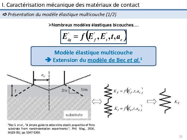 I. Caractérisation mécanique des matériaux de contact Présentation du modèle élastique multicouche (1/2) ØNombreux