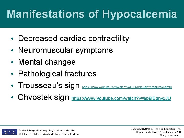 Manifestations of Hypocalcemia • • • Decreased cardiac contractility Neuromuscular symptoms Mental changes Pathological Manifestations of Hypocalcemia • • • Decreased cardiac contractility Neuromuscular symptoms Mental changes Pathological