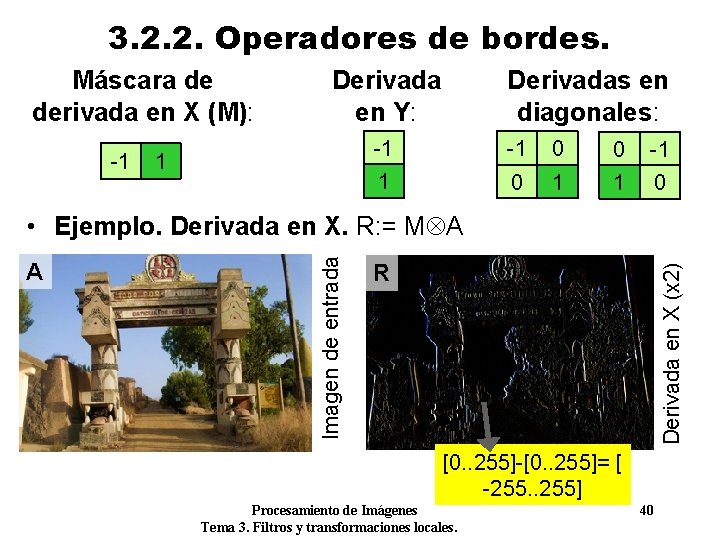 3. 2. 2. Operadores de bordes. Máscara de derivada en X (M): -1 Derivada