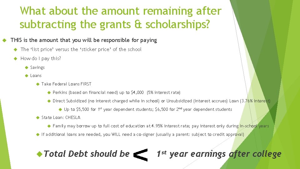 What about the amount remaining after subtracting the grants & scholarships? THIS is the