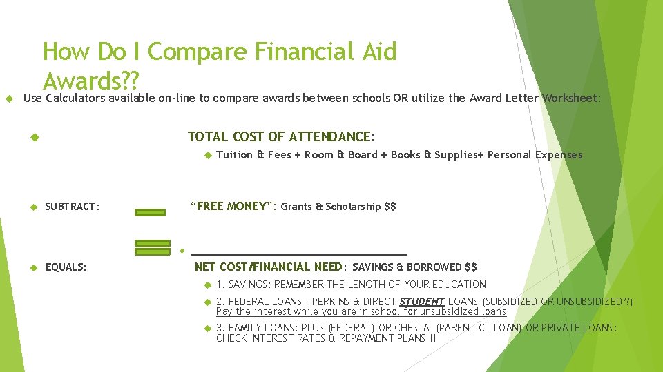  How Do I Compare Financial Aid Awards? ? Use Calculators available on-line to