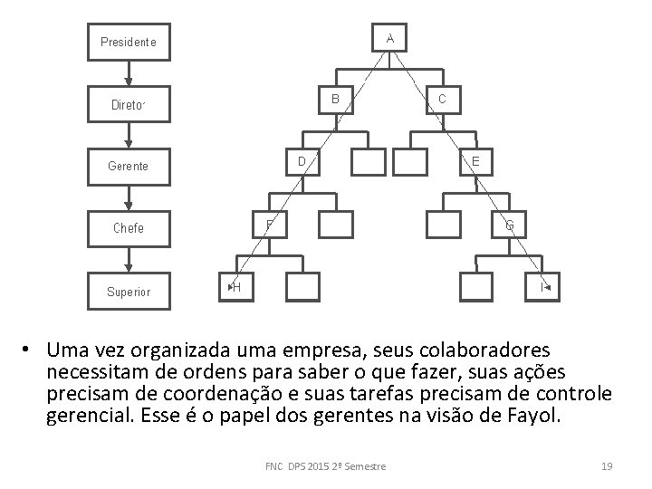  • Uma vez organizada uma empresa, seus colaboradores necessitam de ordens para saber