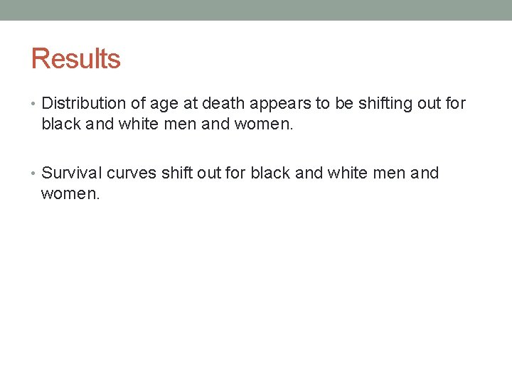 Results • Distribution of age at death appears to be shifting out for black