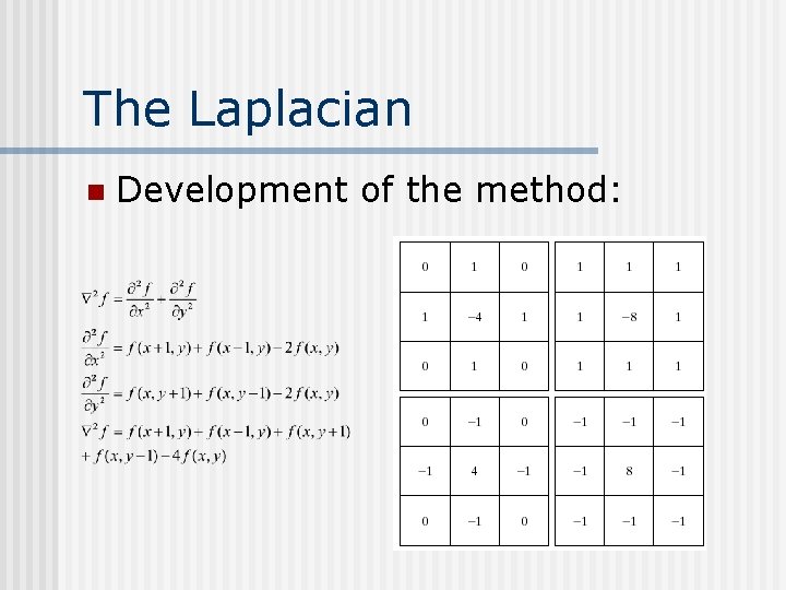 The Laplacian n Development of the method: 