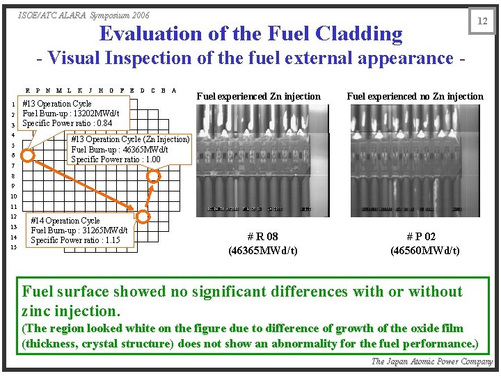 ISOE/ATC ALARA Symposium 2006 Evaluation of the Fuel Cladding 12 - Visual Inspection of