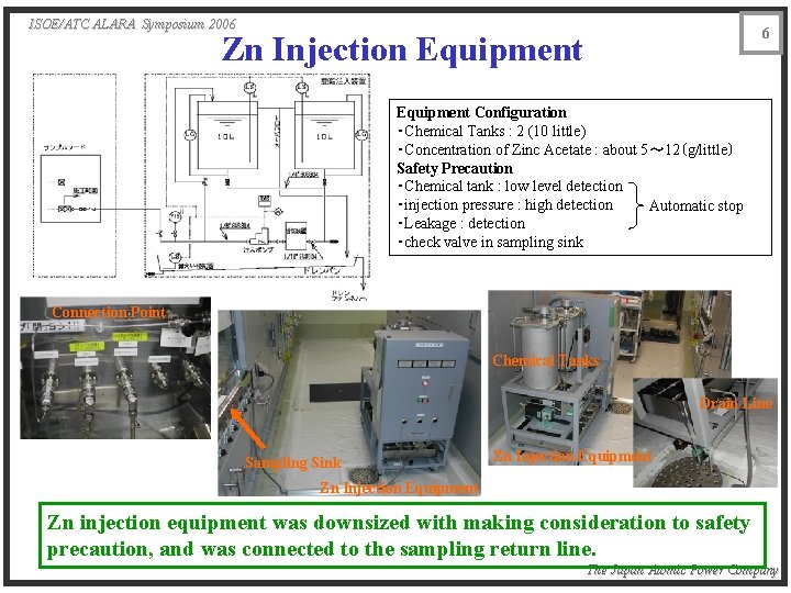 ISOE/ATC ALARA Symposium 2006 6 Zn Injection Equipment Configuration ・Chemical Tanks : 2 (10