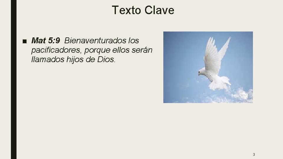 Texto Clave ■ Mat 5: 9 Bienaventurados los pacificadores, porque ellos serán llamados hijos Texto Clave ■ Mat 5: 9 Bienaventurados los pacificadores, porque ellos serán llamados hijos