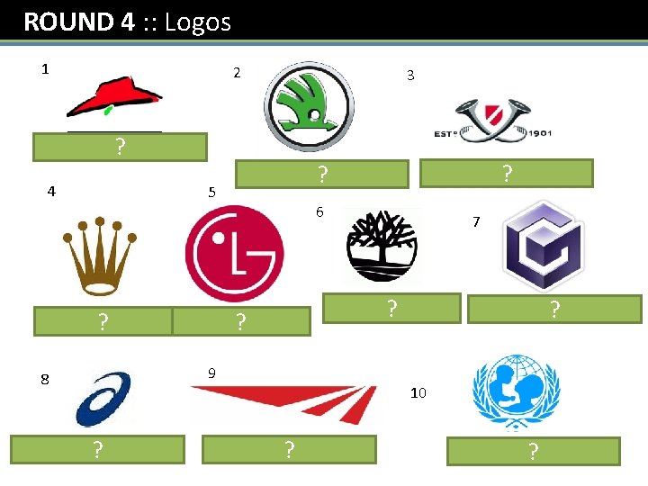 ROUND 4 : : Logos 1 2 Pizza Hut ? 4 3 Lurpak? Skoda