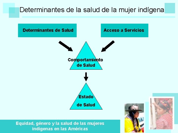 Determinantes de la salud de la mujer indígena Determinantes de Salud Acceso a Servicios