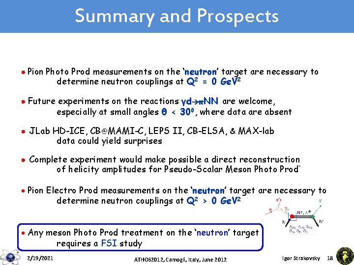 Summary and Prospects · Pion Photo Prod measurements on the ‘neutron’ target are necessary Summary and Prospects · Pion Photo Prod measurements on the ‘neutron’ target are necessary