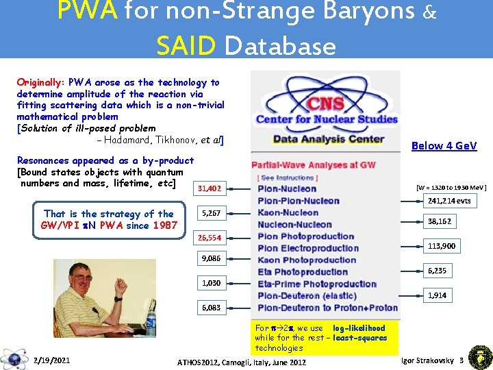 PWA for non-Strange Baryons & SAID Database Originally: PWA arose as the technology to PWA for non-Strange Baryons & SAID Database Originally: PWA arose as the technology to