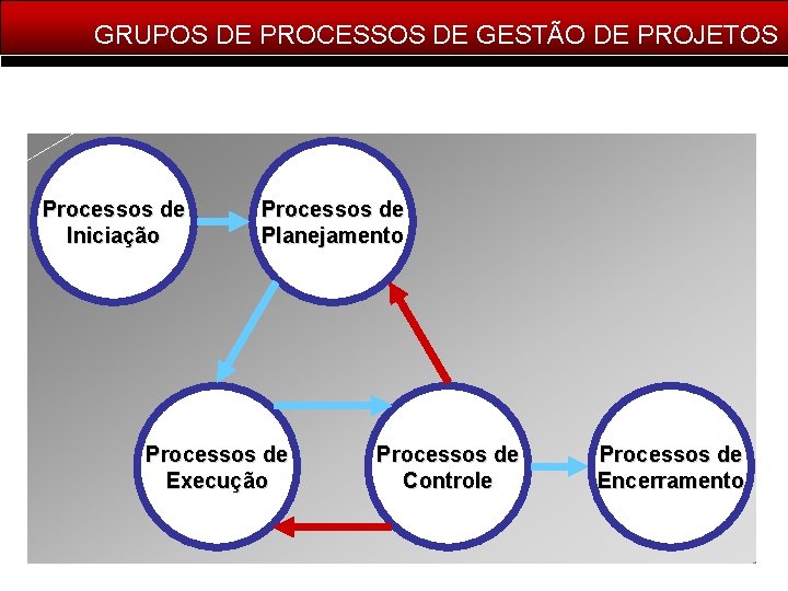 GRUPOS DE PROCESSOS DE GESTÃO DE PROJETOS Processos de Iniciação Processos de Planejamento Processos