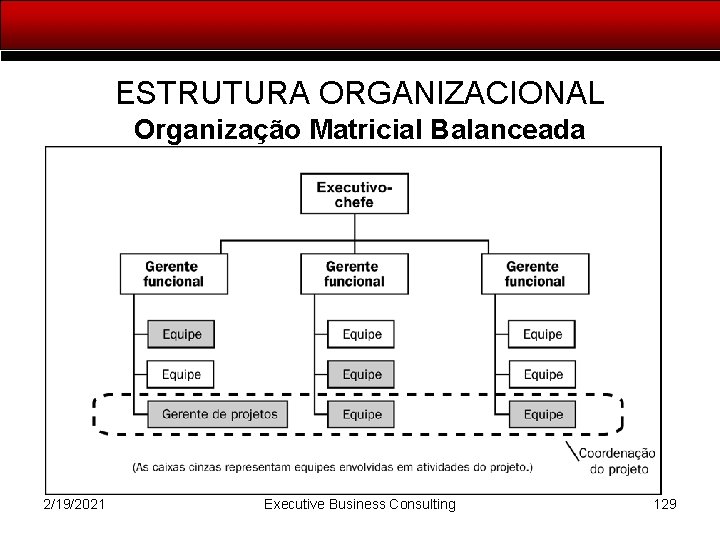 ESTRUTURA ORGANIZACIONAL Organização Matricial Balanceada 2/19/2021 Executive Business Consulting 129 