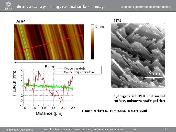 abrasive scaife polishing : residual surface damage STM AFM hydrogenated HPHT 1 b diamond