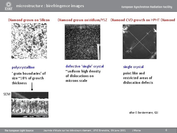 microstructure : birefringence images Diamond grown on Silicon polycrystalline ‘ grain boundaries’ of size