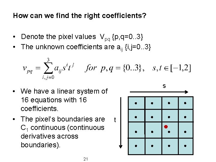 How can we find the right coefficients? • Denote the pixel values Vpq {p,