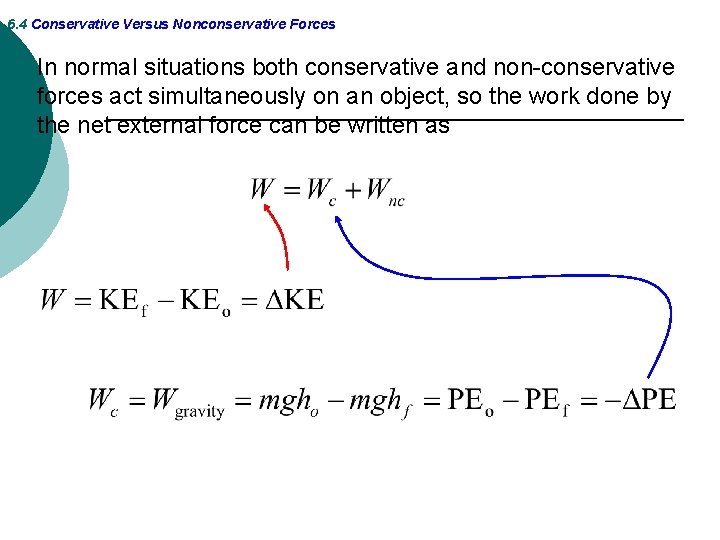 6. 4 Conservative Versus Nonconservative Forces In normal situations both conservative and non-conservative forces