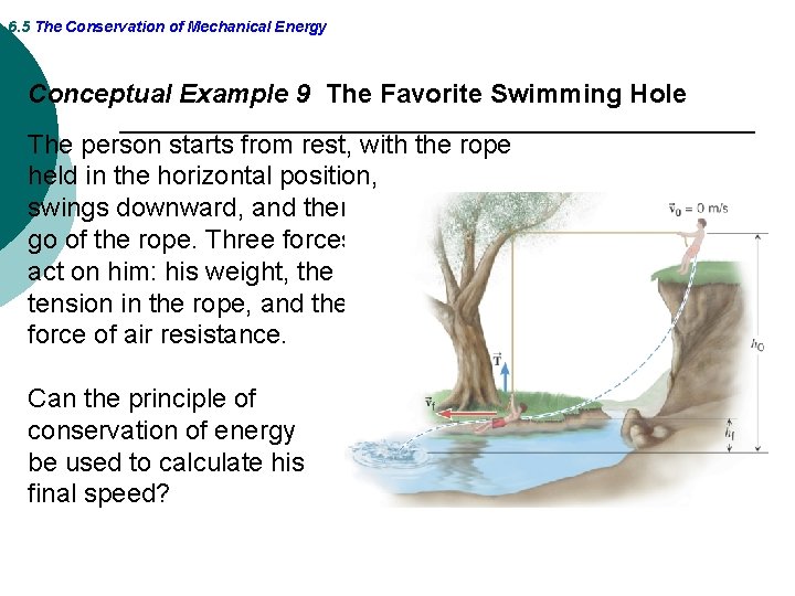 6. 5 The Conservation of Mechanical Energy Conceptual Example 9 The Favorite Swimming Hole