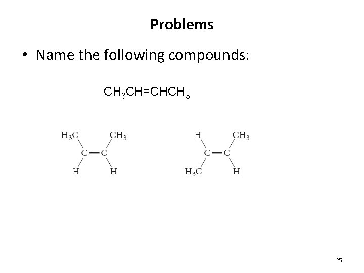 Problems • Name the following compounds: CH 3 CH=CHCH 3 25 Problems • Name the following compounds: CH 3 CH=CHCH 3 25
