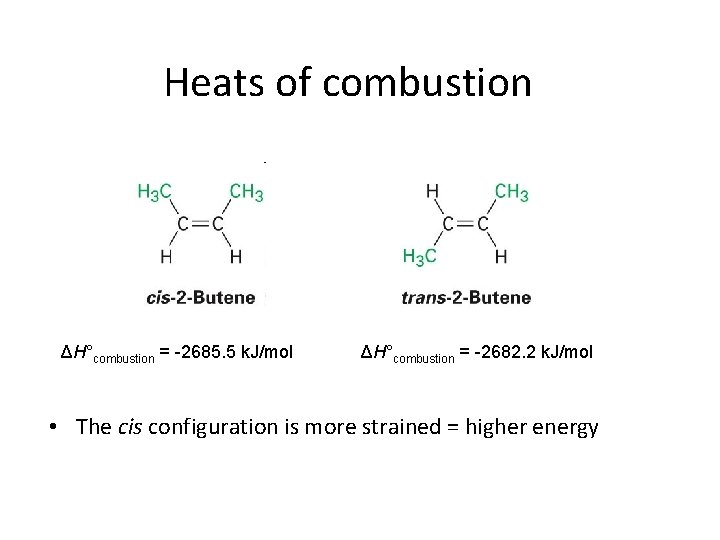 Heats of combustion ΔH°combustion = -2685. 5 k. J/mol ΔH°combustion = -2682. 2 k. Heats of combustion ΔH°combustion = -2685. 5 k. J/mol ΔH°combustion = -2682. 2 k.