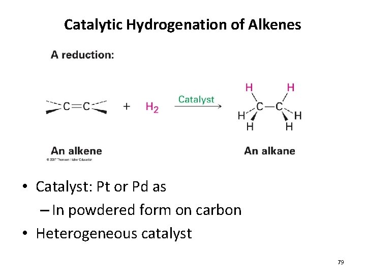 Catalytic Hydrogenation of Alkenes • Catalyst: Pt or Pd as – In powdered form Catalytic Hydrogenation of Alkenes • Catalyst: Pt or Pd as – In powdered form