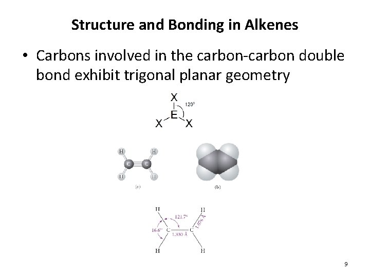 Structure and Bonding in Alkenes • Carbons involved in the carbon-carbon double bond exhibit Structure and Bonding in Alkenes • Carbons involved in the carbon-carbon double bond exhibit