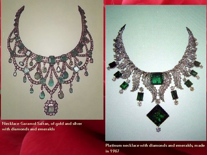 Necklace Garamol Saltan, of gold and silver with diamonds and emeralds Platinum necklace with