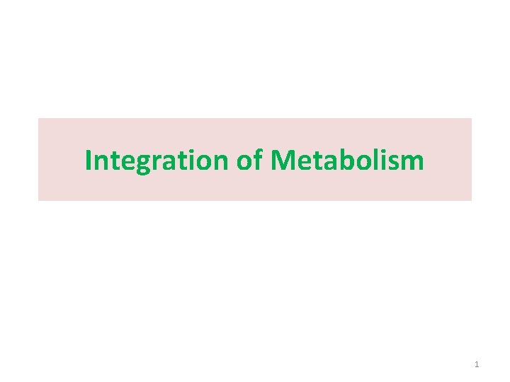 Integration of Metabolism 1 