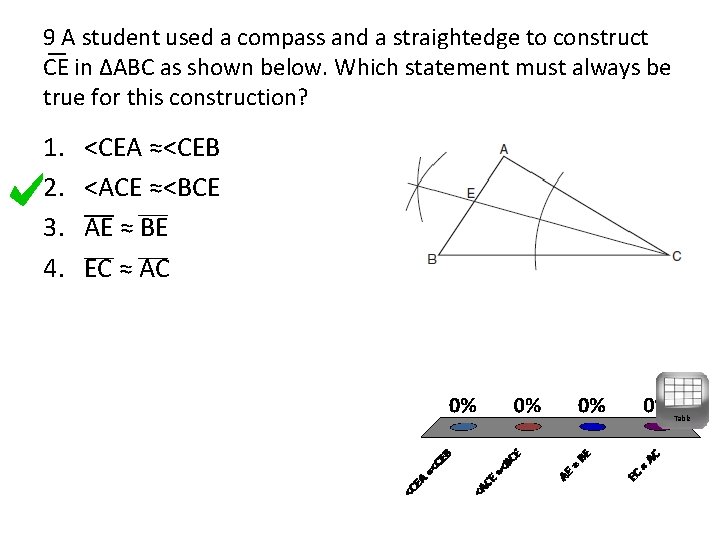 9 A student used a compass and a straightedge to construct CE in ∆ABC