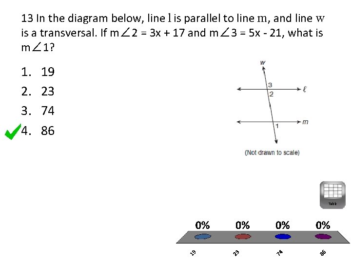 13 In the diagram below, line l is parallel to line m, and line