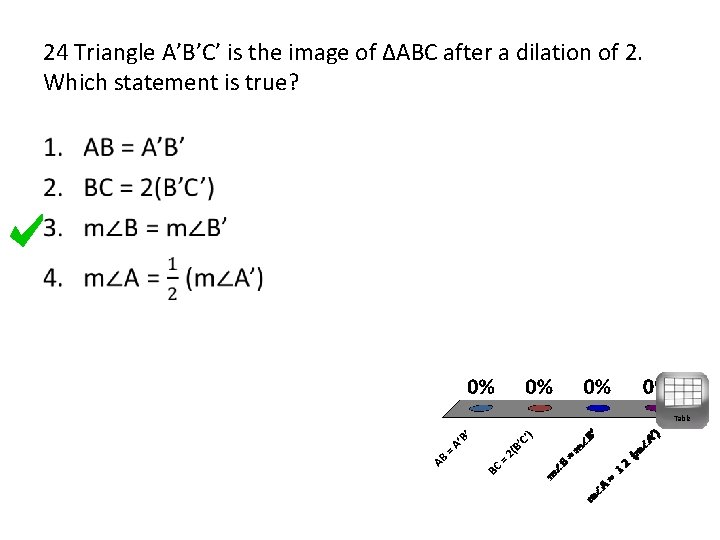 24 Triangle A’B’C’ is the image of ∆ABC after a dilation of 2. Which