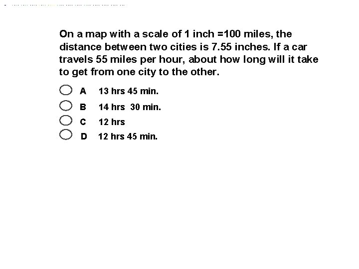 On a map with a scale of 1 inch =100 miles, the distance between