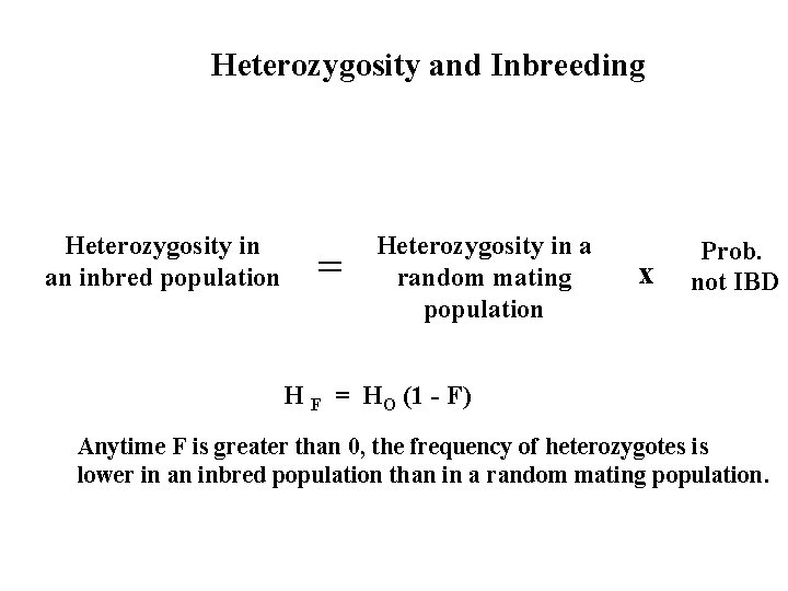 Heterozygosity and Inbreeding Heterozygosity in an inbred population = Heterozygosity in a random mating