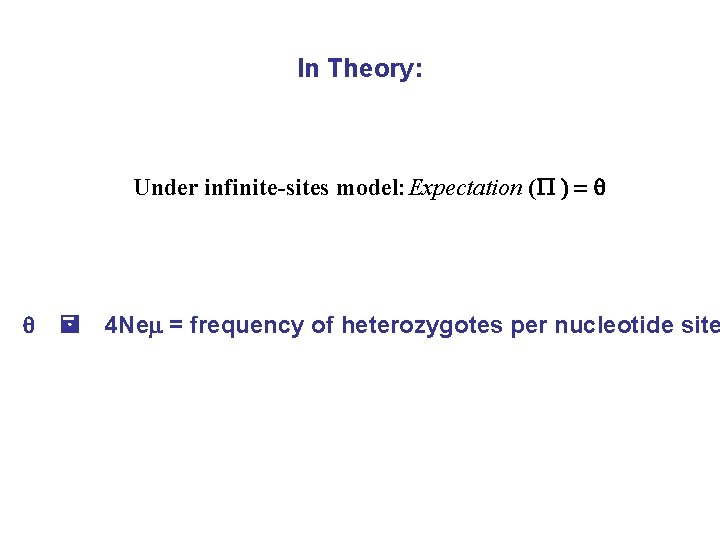 In Theory: Under infinite-sites model: Expectation (P 4 Nem = frequency of heterozygotes per